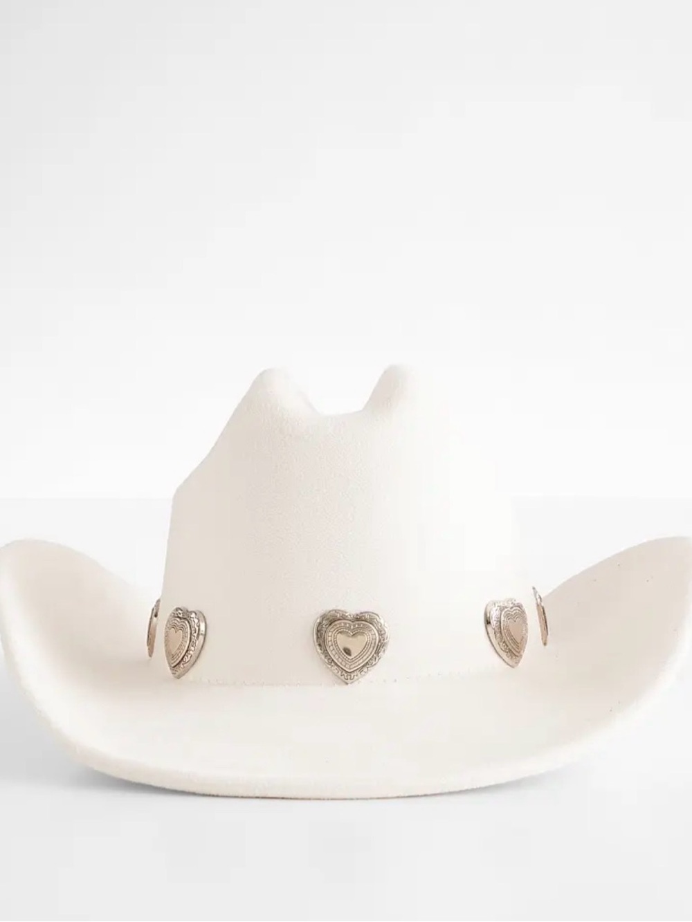 Buckle White Heart Concho Cowboy Hat with Silver Heart Conchos - Illuma NWT
